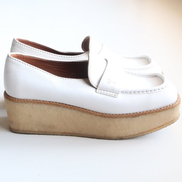 Tomas Maier White Leather Crepe Platform Wedge Heel Loafers Slip-on Shoes Size 6 - Picture 2 of 16